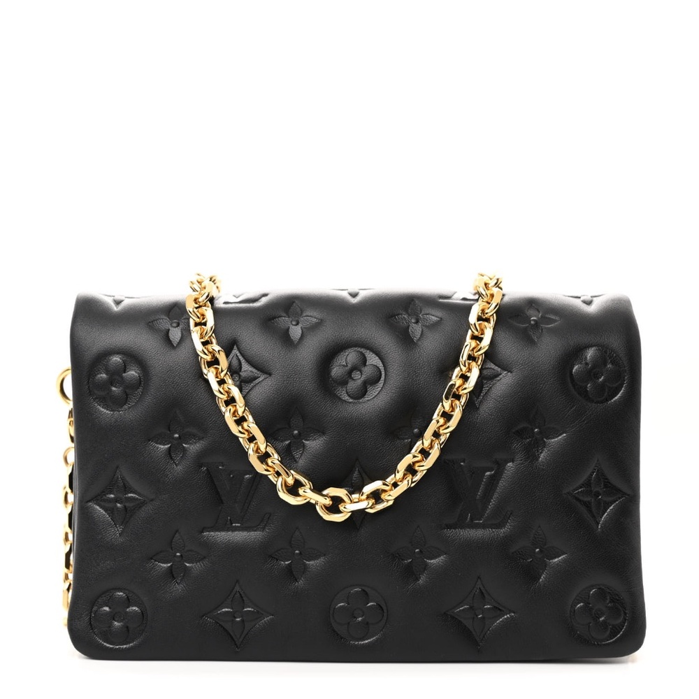 LOUIS VUITTON  Lambskin Embossed Monogram Pochette Coussin Black